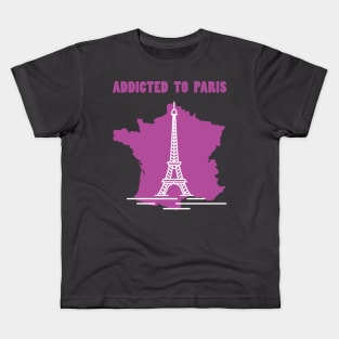 Addicted To Paris, Paris Lovers, Eiffel Tower Lovers, France Map Kids T-Shirt
